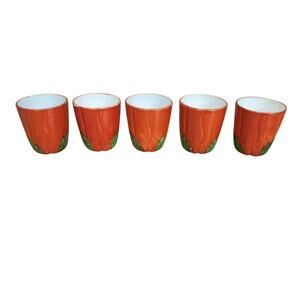 Vintage 40s 50s Maruhon Ware Ceramic cups Trompe l'oel tomato style set of 5
